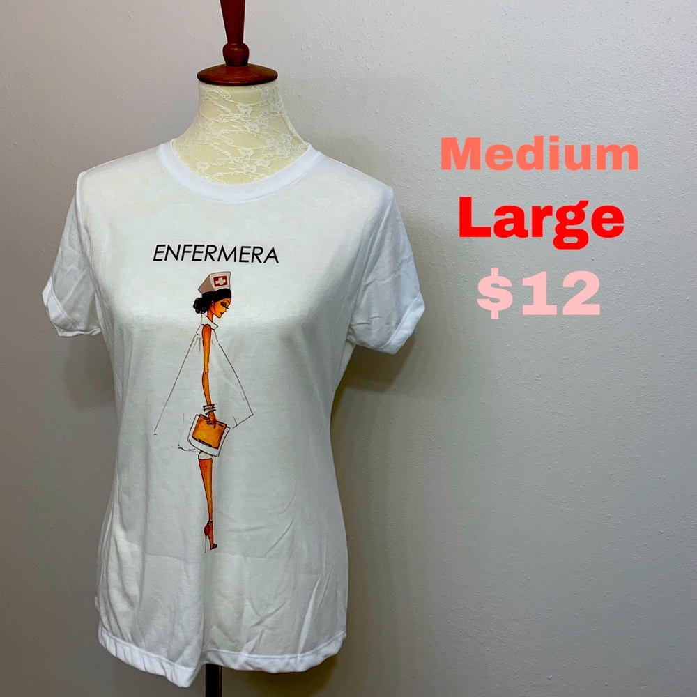 🛍️White ENFERMERA/Nurse t-shirt graphic tee